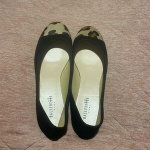 Black Ballerette Flats with Leopard Toe Cap